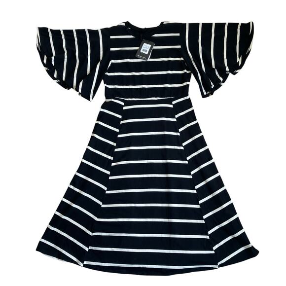 Who What Wear NWT Sz M Black & White Striped Midi Dress Butterfly Sleeves - Picture 8 of 15